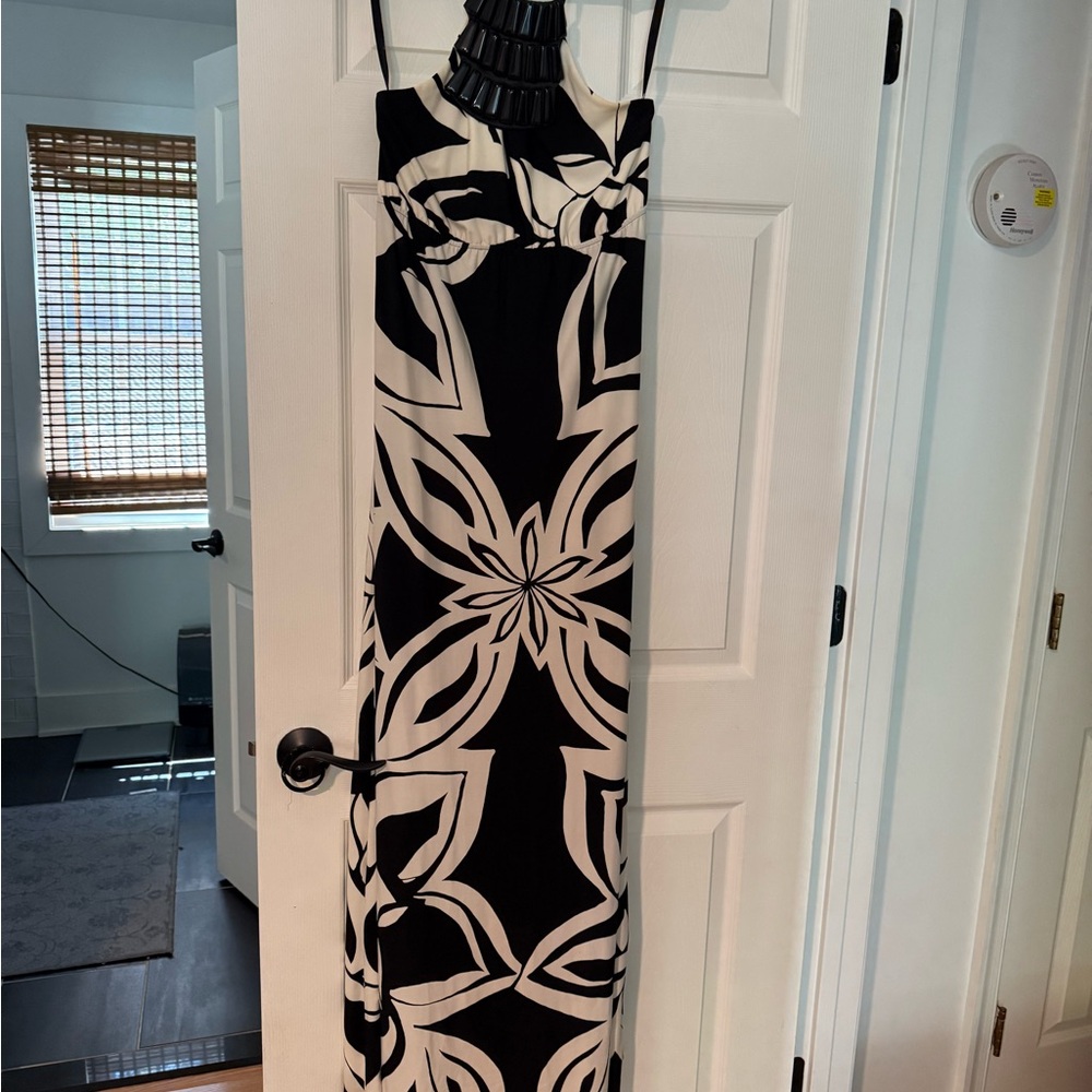 Bisou Bisou Black and White Halter Maxi Dress for Cocktail